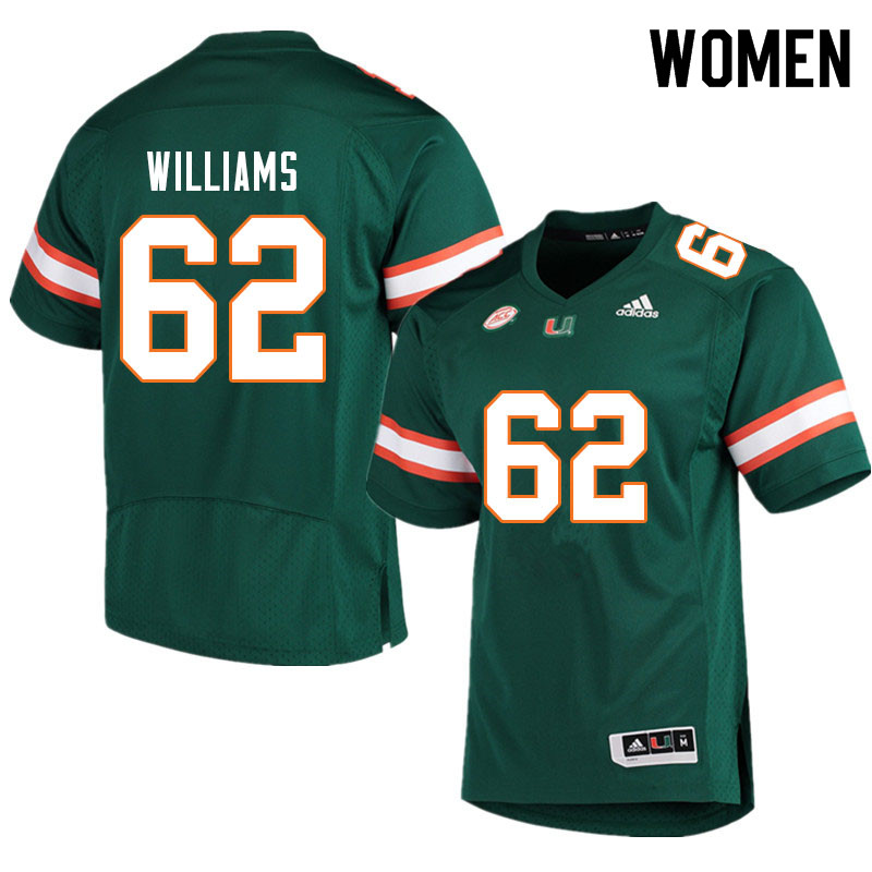 Women #62 Jarrid Williams Miami Hurricanes College Football Jerseys Sale-Green